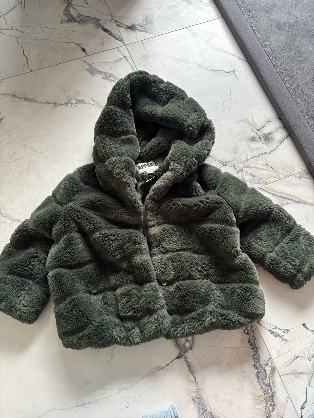 Apparis Kids Hooded Plush Puffer Jacket - Dark Olive Green